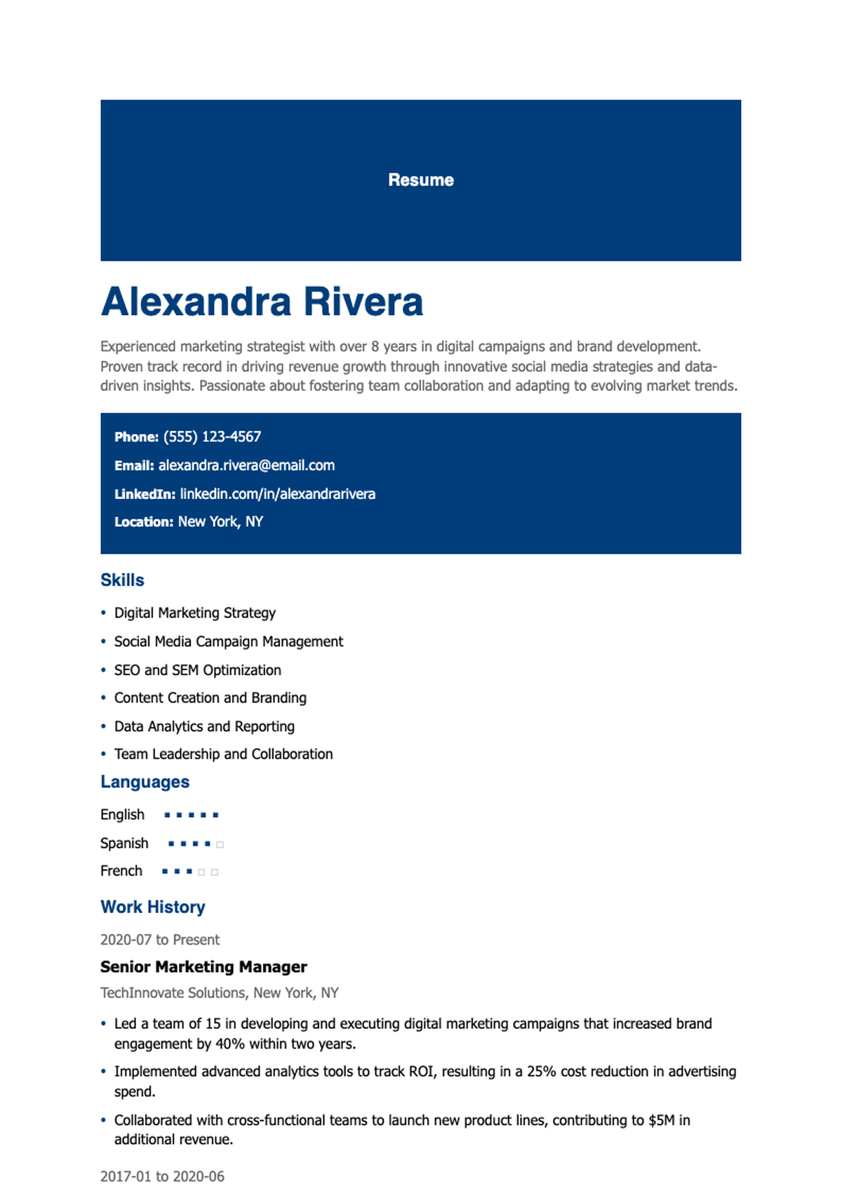 Professional resume with blue accents and bilingual skills_variant_1